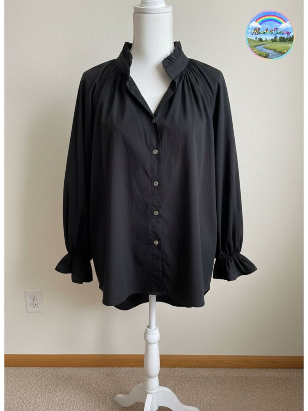 Womens 100% Cotton Puff Long Sleeve Button Down Blouse